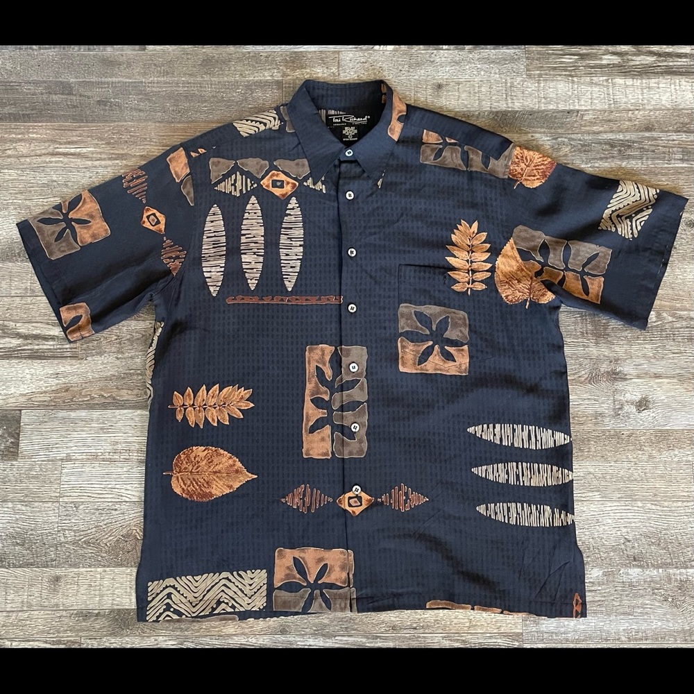 Mens Tori Richard 100% Silk Hawaiian Aloha Camp Shirt Sz L